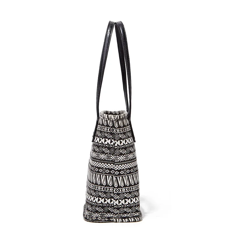 Vintage Ethnic Printed Bucket Bag For Women Canvas Shoulder Handbag Casual Shopping Totes bag Mobile Phone Cosmetics Organizer
