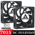 Бесщеточный осевой вентилятор для охлаждения Gdstime, 7 см, 5 В, 12 В, 24 В постоянного тока, 70 мм x 15 мм, 2pin, чехол для ПК, тихий кулер 70x70x15 мм, 7015, 2 шт.