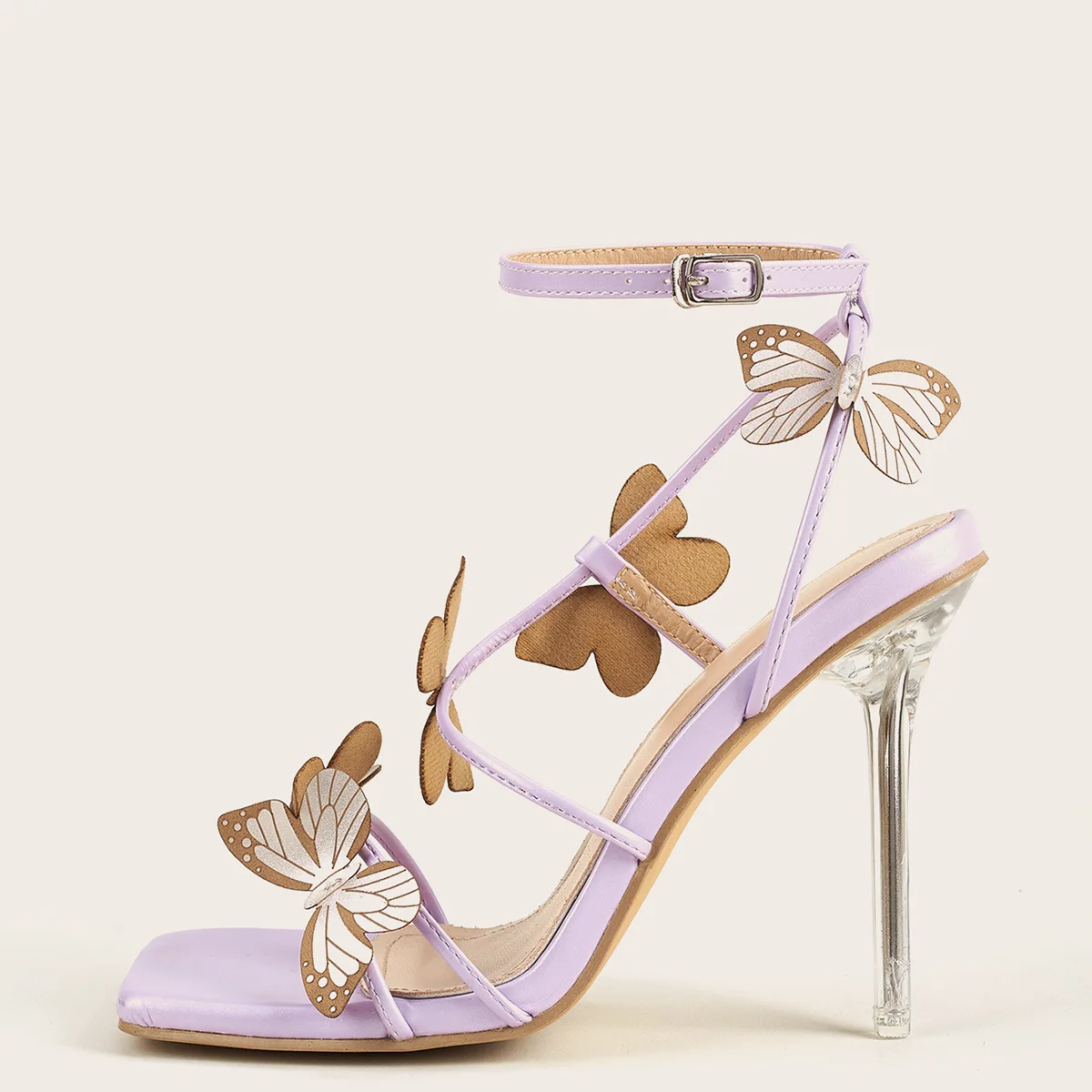 

2021 Purple Butterfly Women Sandals Sexy High Heels Sandals Summer Party Dress Shoes Buckles Crystal Heel Pumps Prom Shoes 41