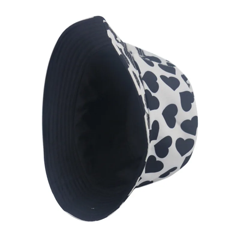 Панама Двусторонняя женская с рисунком сердец модная шапки для рыбаков летняя