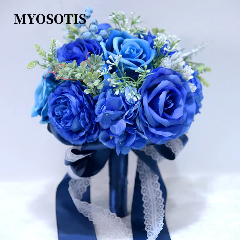 

Blue Bridal Rose Bouquet Flowers Vintage Trouwboeket Artificial Pink Silk Wedding Bridesmaid Bouquet Ramo Dama Honor