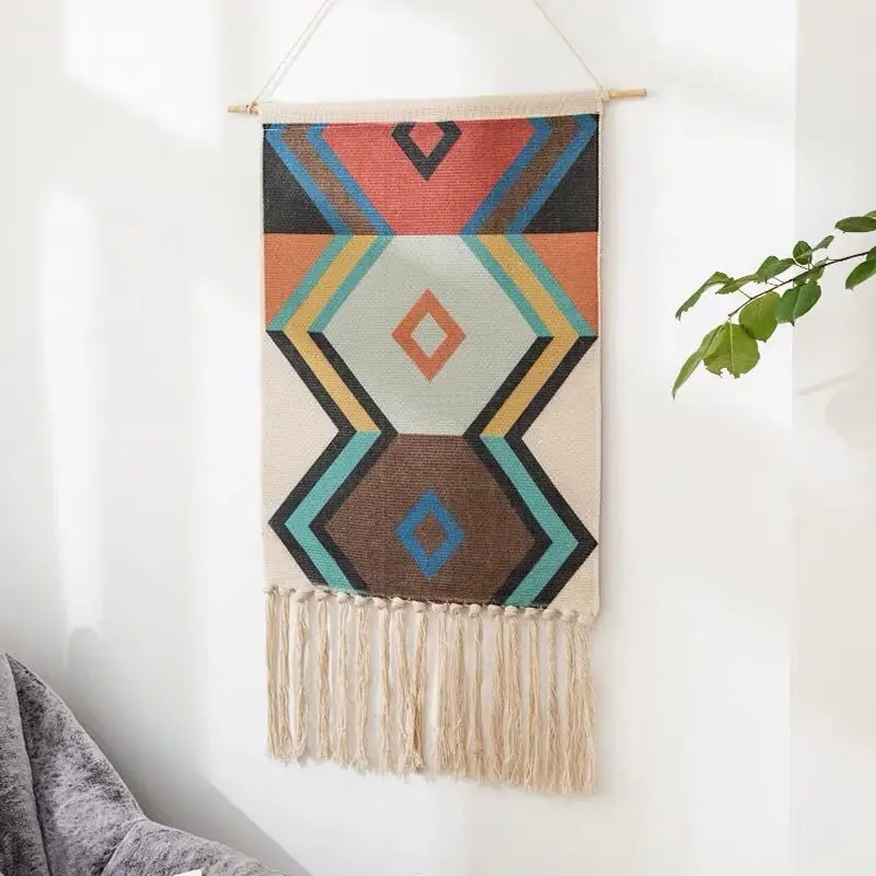 Tapestry Bohemian Cotton Linen with Tassel Handmade Nodic Style Home Decor Geometric Wall Door Hanging | Дом и сад