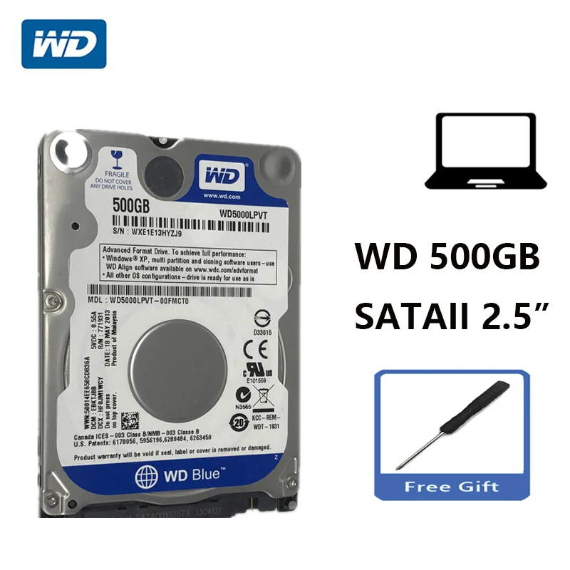 WD Blue 500Gb 2 5 &quotSATA II внутренний жесткий диск 500G HDD HD 3 ГБ/сек. 8 м 7 мм 5400 об/мин WD5000LPVT для