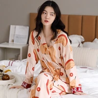 new pure cotton casual lady nightie autumnwinter luxury noble cardigan homewear long sleeve trousers pajama sets for women
