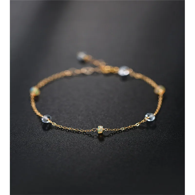 DAIMI Starry Faceted Aquamarine Bracelet gemstones Female Yellow 14K Gold Injection Opal Bracelet Gift