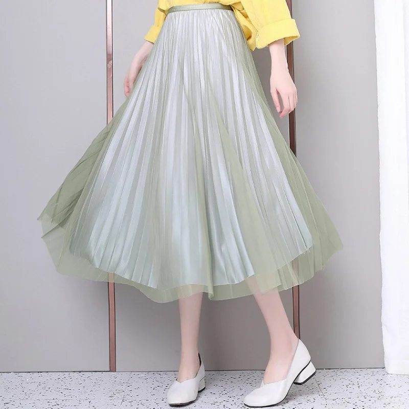 Плиссированная юбка-пачка феи градиентная Юбка-миди с металлической сеткой