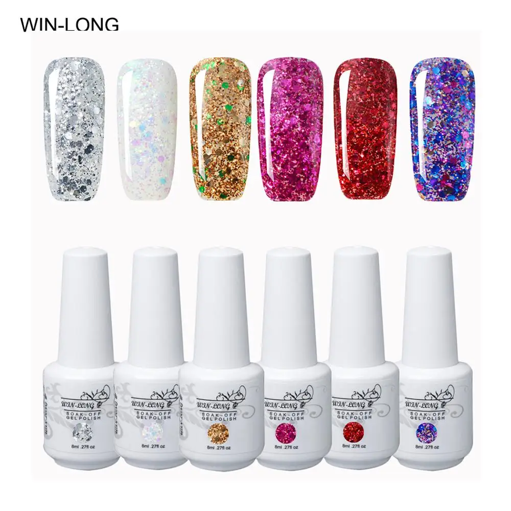 WIN-LONG Блестящий Гель-лак для ногтей 8 мл отмачиваемый Алмазный УФ-Гель-лак Цветной