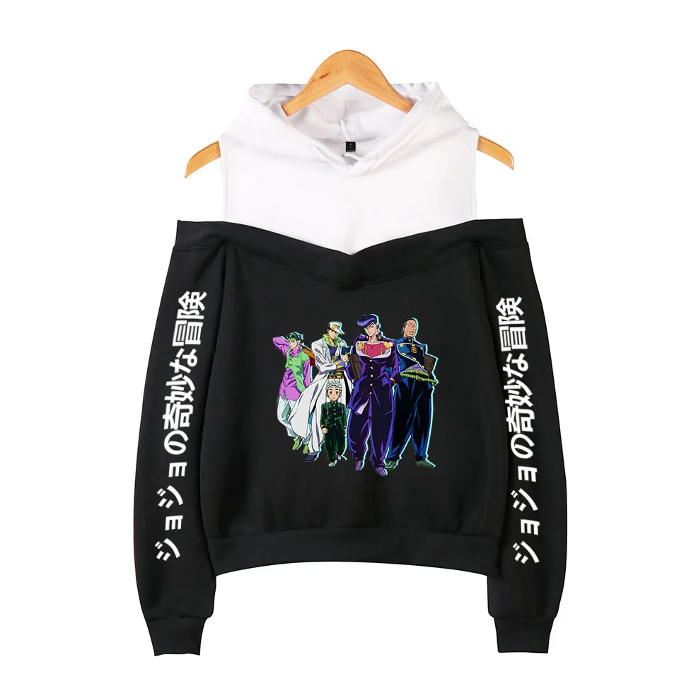 

2021 JOJO Bizarre Adventure Women Hoodies Sweatshirts Harajuku Streetwear Hip Hop Sexy Off Shoulder Hooded Clothes