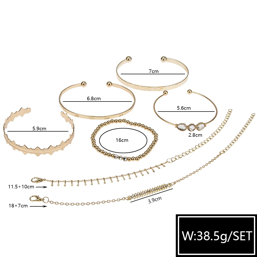7 шт./компл. богемные Золотой Цвет лист кристалл опал браслет набор для Для женщин