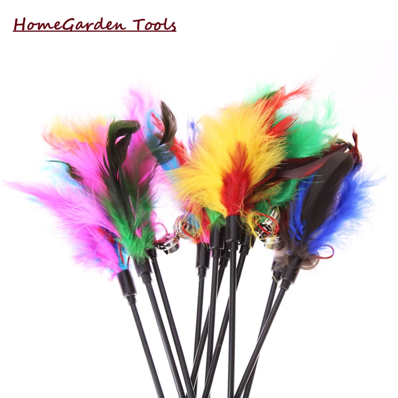 

5pcs/lot Cat Toys Feather Wand Kitten Cat Teaser Turkey Feather Interactive Stick Toy Wire Chaser Wand Toy Random Color