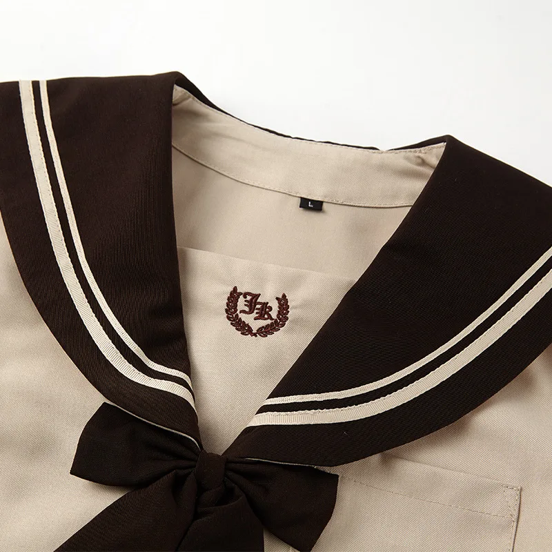 

Women Milk Tea Sailor Suit Cute Girls Student JK Uniforms Japanese School Uniforms Pleated Skirt