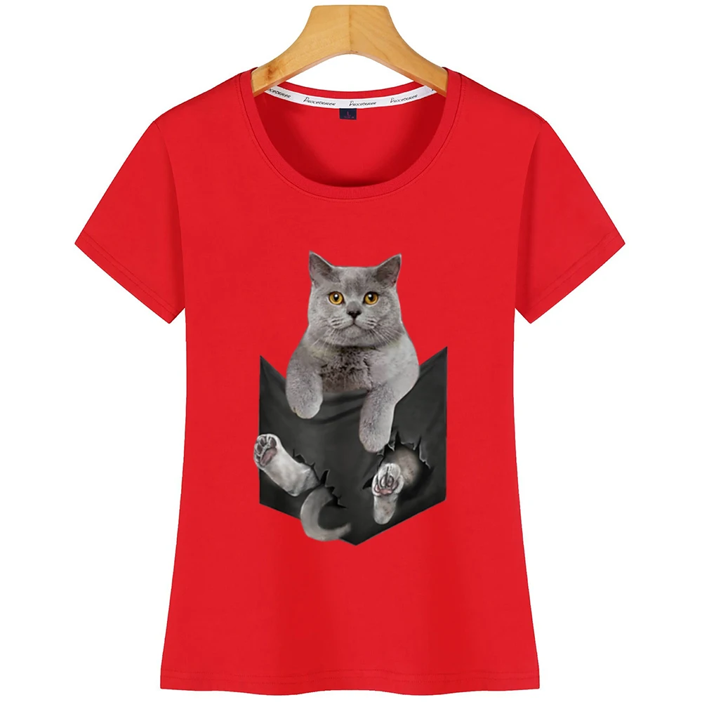Топы Футболка Для женщин Шартрез кошка в кармане для женщи с О образным вырезом