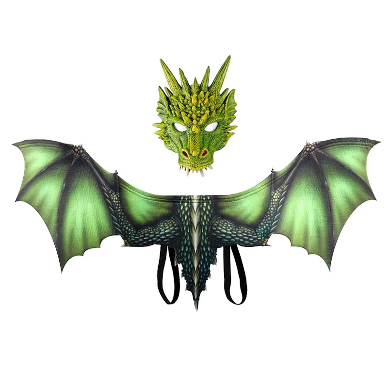 CS18004-Green KOOY/для взрослых мальчиков и девочек; для детей; для хеллоуина; карнавальные вечерние украшения; костюм животного; дракон; маскарадный костюм; Маскарадная маска для лица и крылья - Цвет: CS18004-Green