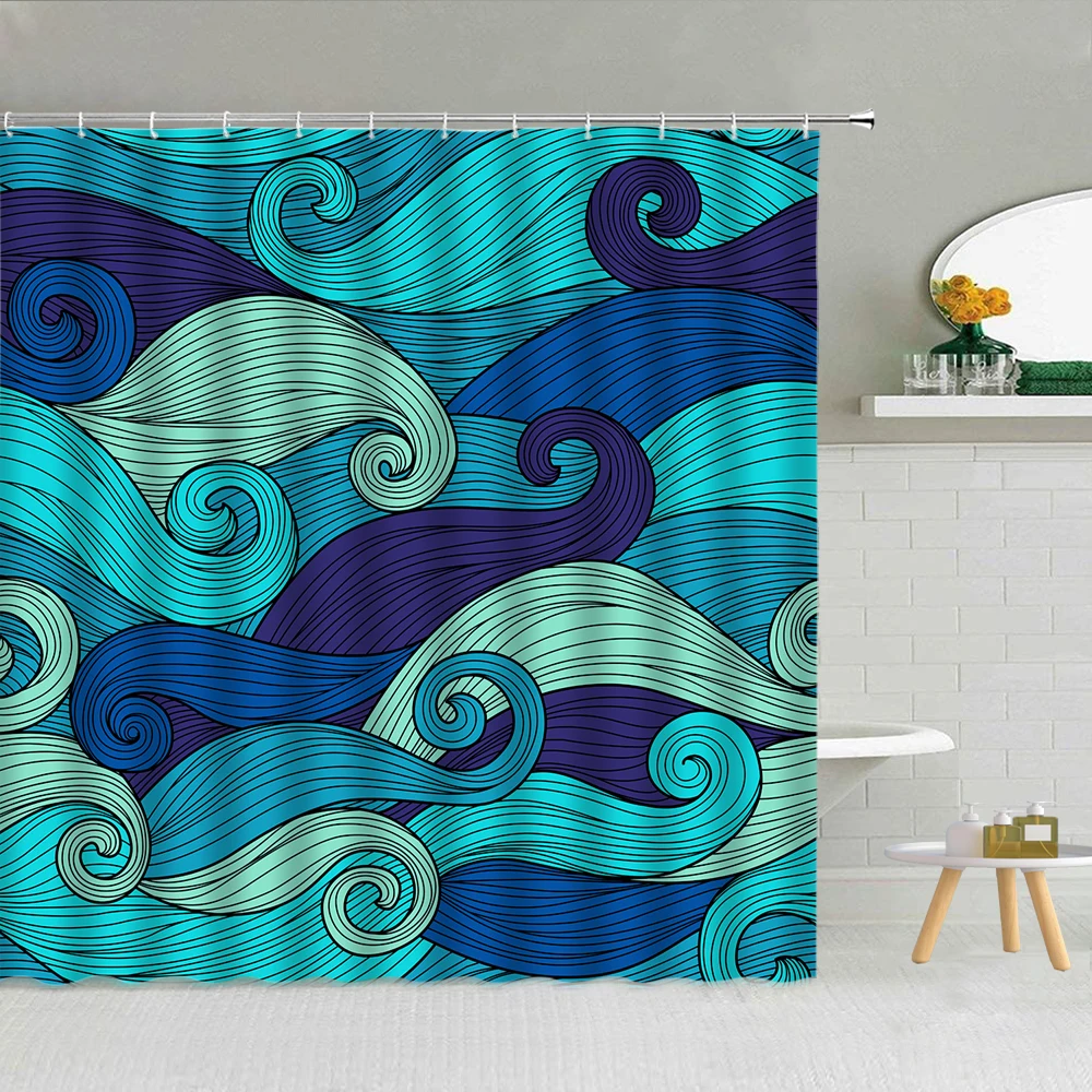 

Ripple Shower Curtain Sea Waves Texture Geometry Nordic Simplicity Bathroom Decor Waterproof Fabric Durable Curtains With Hooks