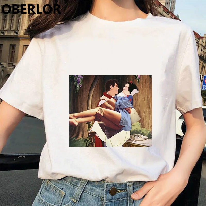 500556 Camisetas Verano Mujer футболка принцессы с принтом Золушки женская летняя белая с коротким рукавом Harajuku Эстетическая одежда - Цвет: 500556