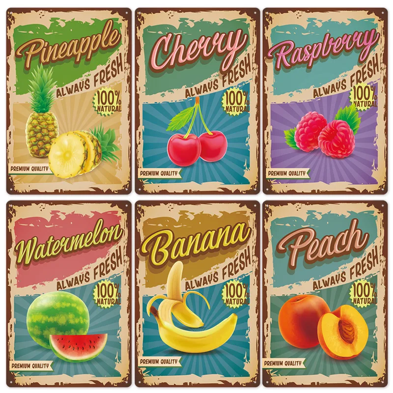 

Fruit Metal Sign Vintage Tin Sign Plaque Metal Vintage Wall Decor for fruit shop Retro Metal Posters Iron Painting