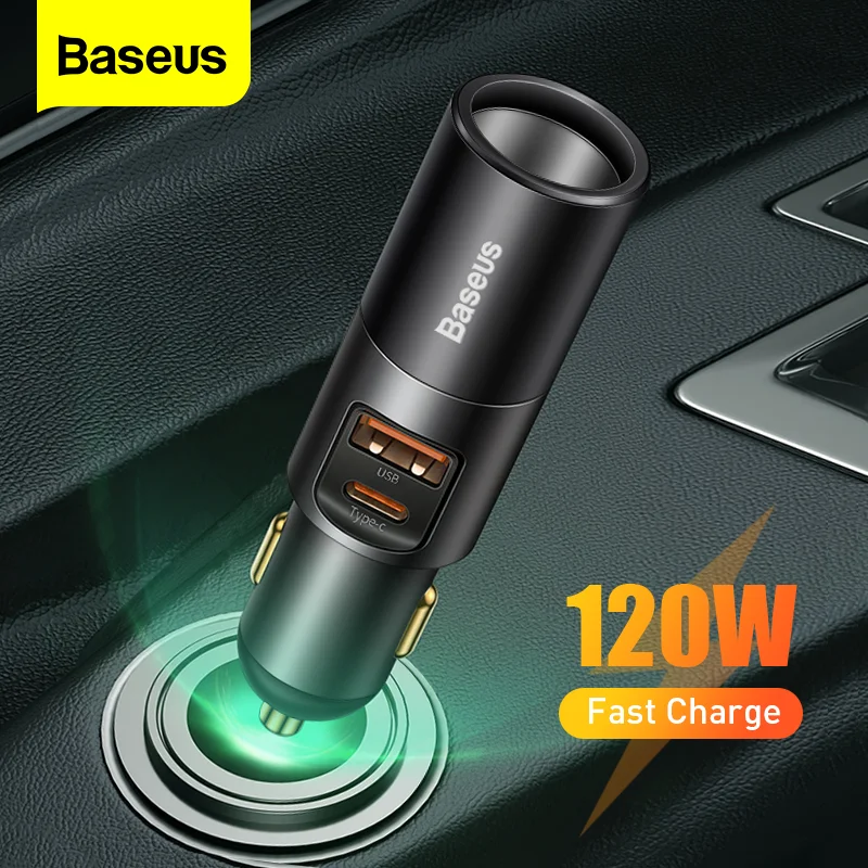

Baseus 120W USB C Car Charger Quick Charge 4.0 QC 3.0 Car Cigarette Lighter Charger PD Fast Charging For Xiaomi Samsung Huawei