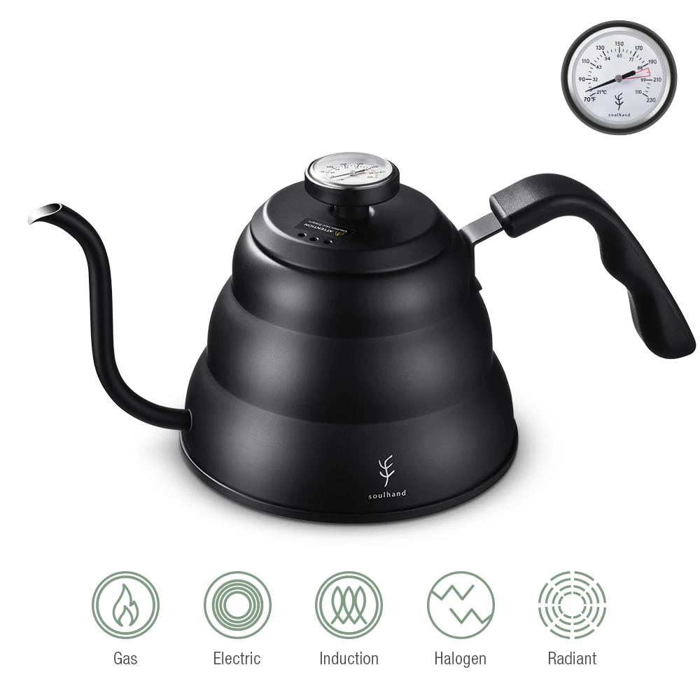 

Coffee Kettle 1.2L 1L Stainless Steel Pour Over Coffee Pot Kettle Drip Kettle with Thermometer Insulated Handle For Home Offic