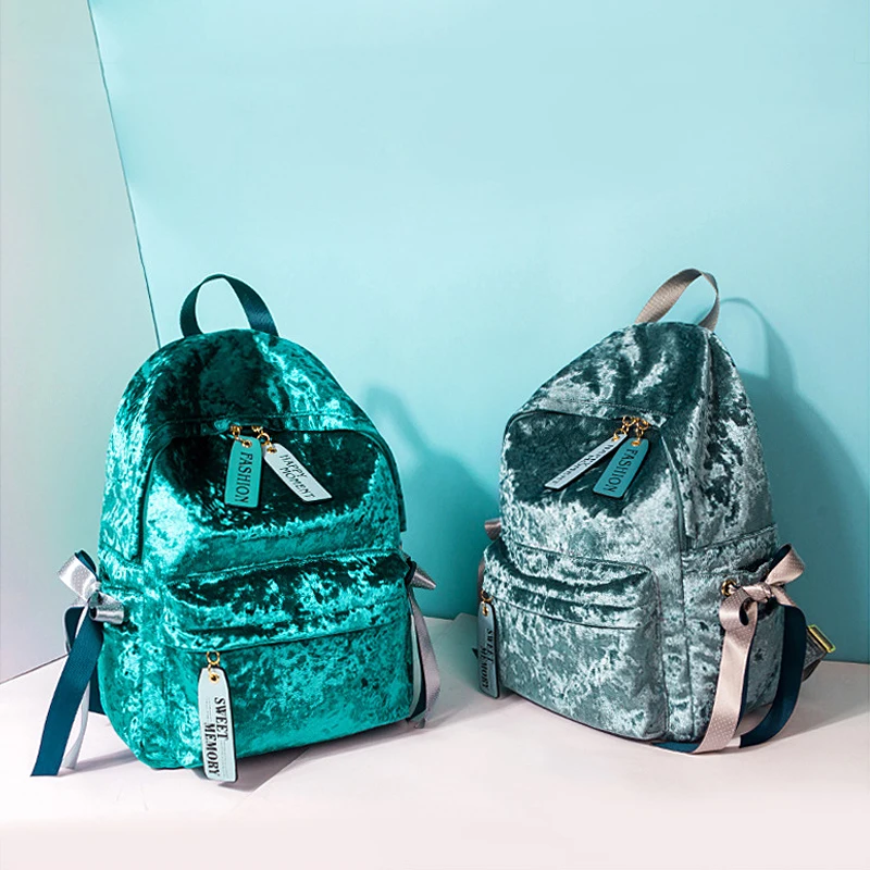 Бархатный женский рюкзак Модный школьный для колледжа дорожные сумки на плечо в
