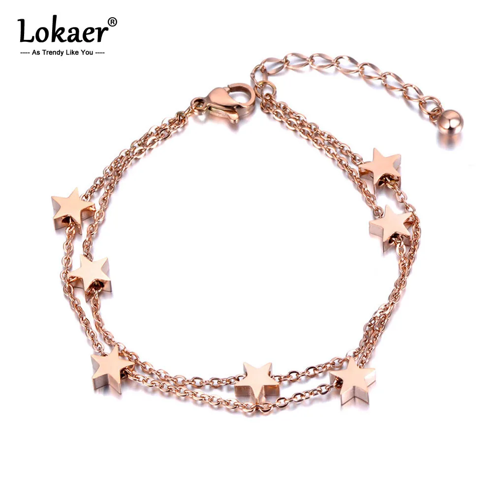 Браслет женский Lokaer двухслойный из нержавеющей стали с удлиненными звеньями B19017