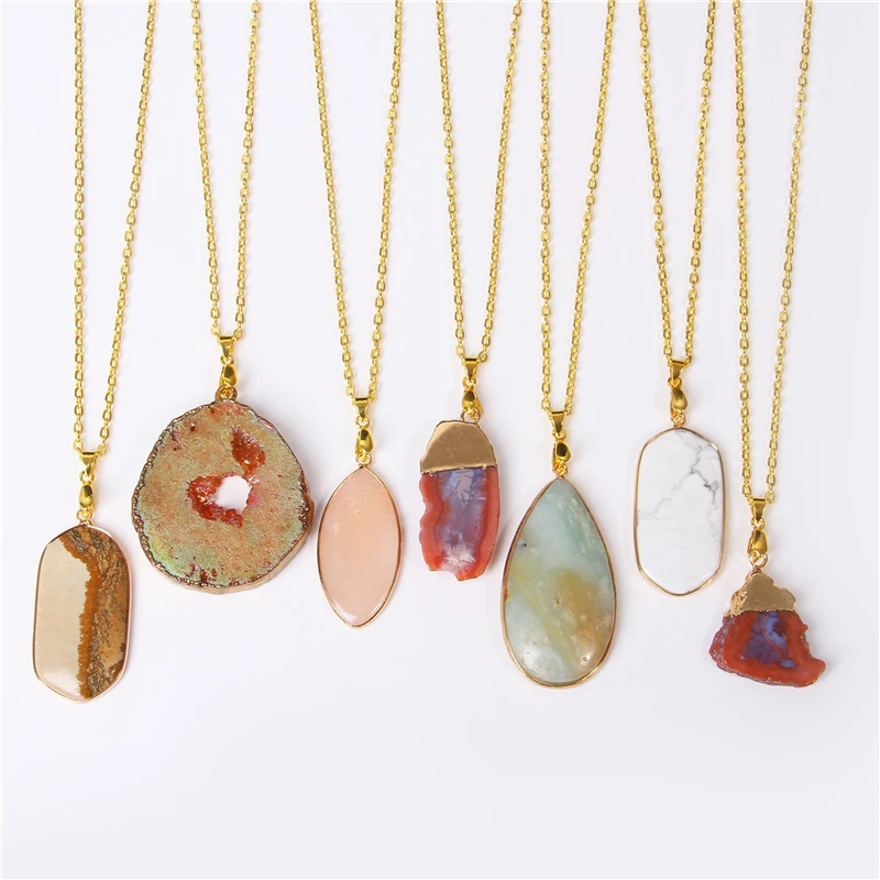Druzy Agates ожерелье для женщин и мужчин Кристалл кварц ломтик кулон ожерелья
