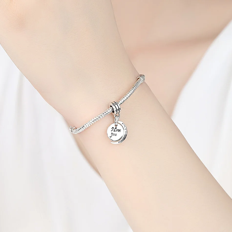 

Wholesale Real 925 Sterling Silver Romantic I love you to the moon and back Charm Bead Fit Original Bracelet Women Jewelry