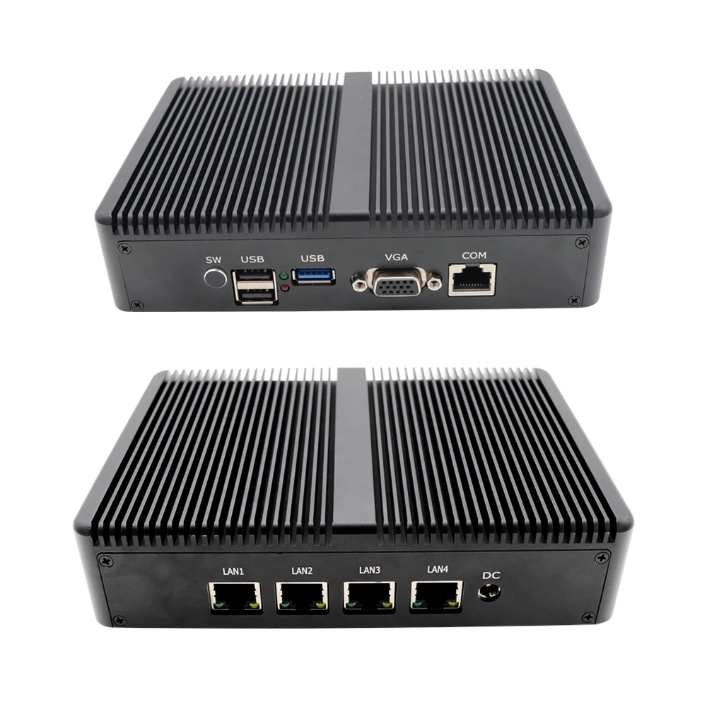 Безвентиляторный неттоп мини ПК J1900 Четырехъядерный 4 * Intel WG82583 гигабитная Lan