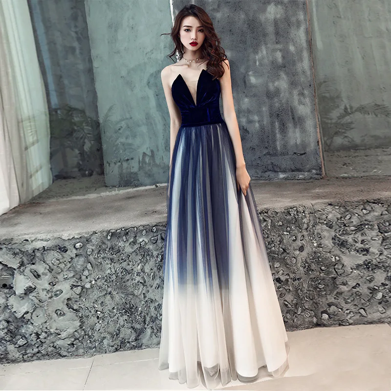 Платье вечернее градиентное с V образным вырезом винтажная пряжа элегантное
