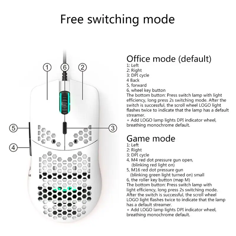 

AJ390 Light Weight Wired Mouse Hollow-out Gaming Mouce Mice 6 DPI Adjustable 7 Keys for Windows 2000/XP/Vista/7/8/10 Systems