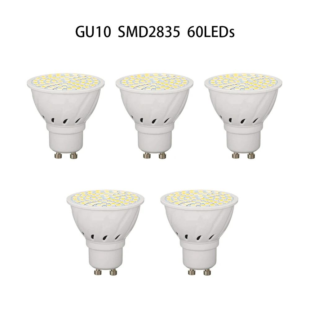 

Светодиодная лампа GU10 5 шт./лот, 6 Вт, 60 светодиодов, 220 В переменного тока, 2835SMD, Angle120 градусов, Светодиодный точечный светильник, лампа, Холодн...