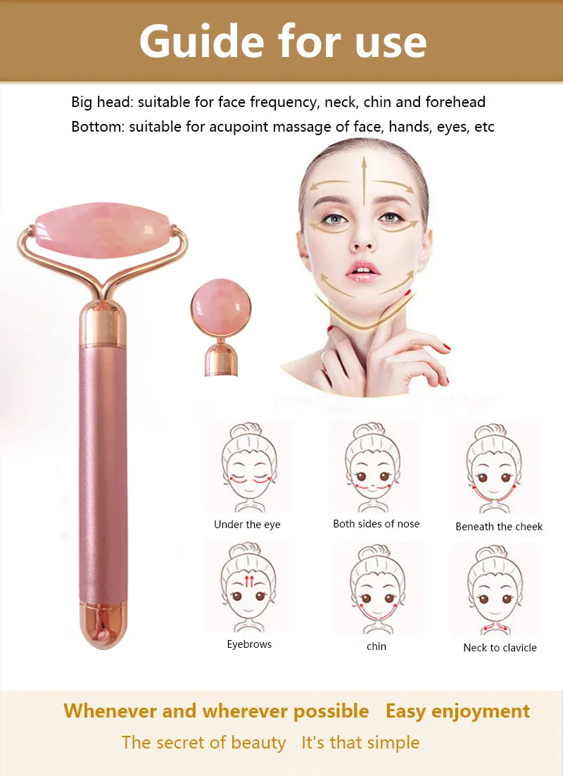 

Facial Massage Roller Guasha Relax Face Massager Electric Natural Rose Quartz Jade Roller Vibrating Stone Beauty Lift Body Skin