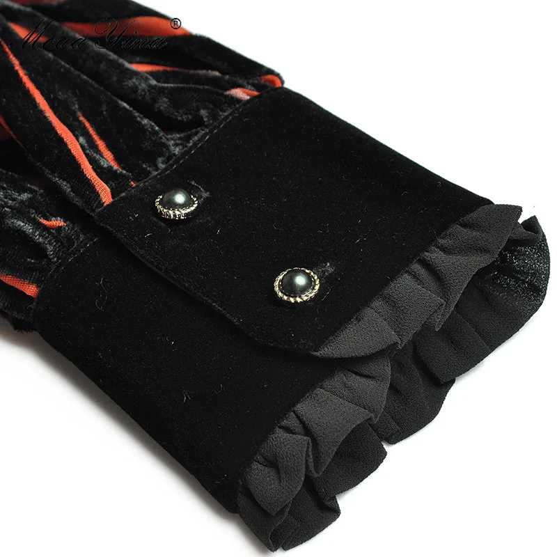 Платье женское весенне-осеннее с отложным воротником и рукавами-фонариками -