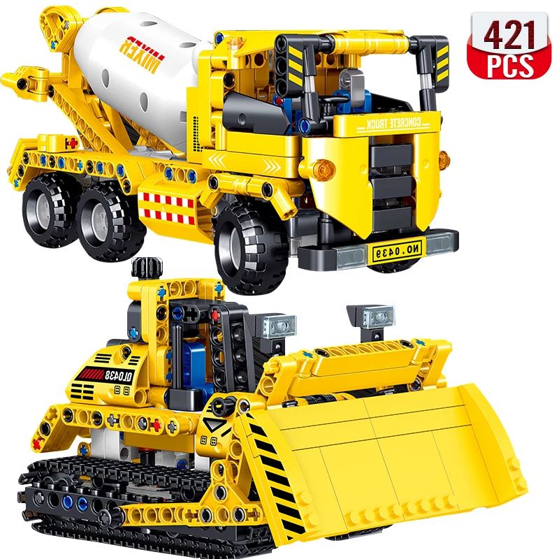 

High-Tech Creator Engineering Vehicle Building Block Bulldozer Cement Mixer Truck Bricks Toys Birthday Gift For Boys