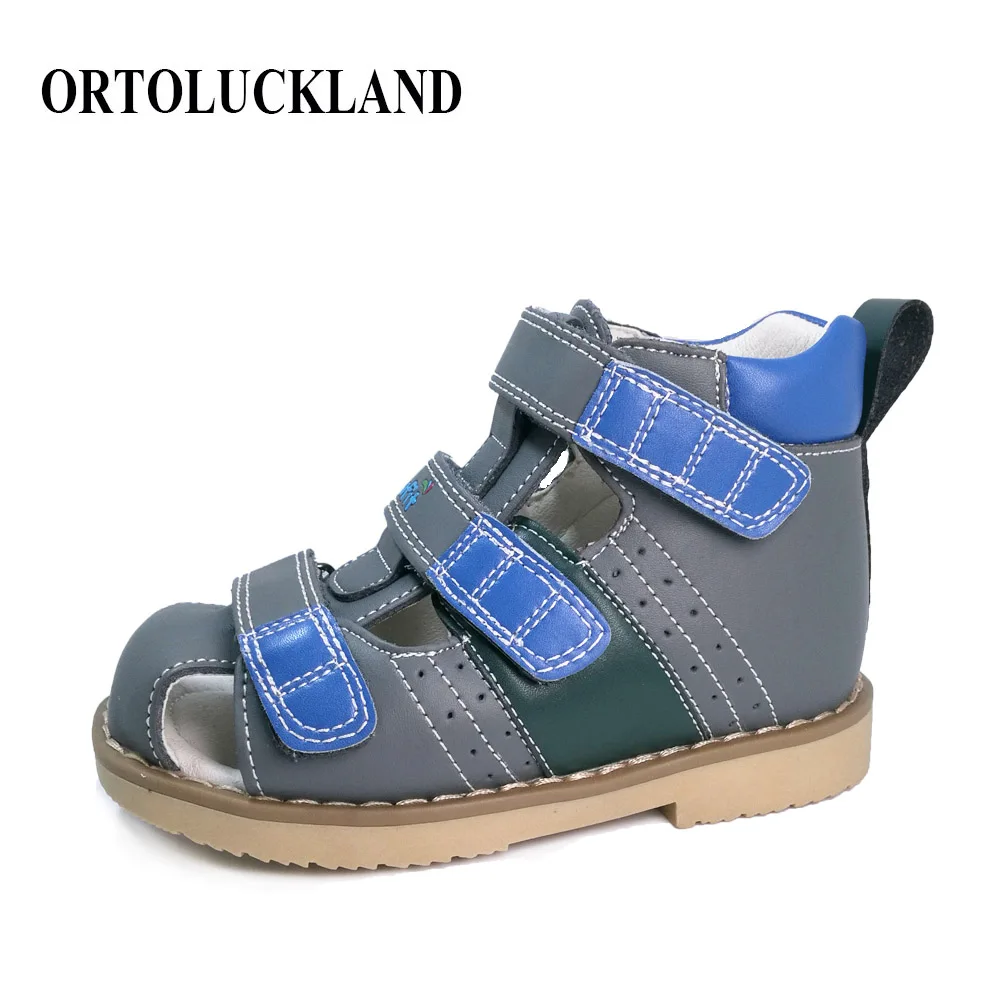 Ortoluckland New Boys Orthopedic Genuine Leather Shoes Closed Toe Toddler baby Sandals Shoes With Arch Support Skin Sole