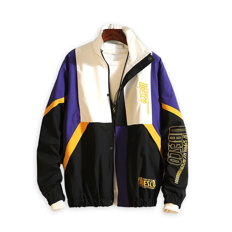 

Couple Hip Hop Jacket Men Spring Autumn Splice Full Zipper Windbreaker Patchwork Color Bock Bomber Coat Streetwear