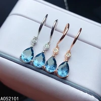 kjjeaxcmy fine jewelry 925 sterling silver natural blue topaz girl new trendy earring eardrop support test chinese style