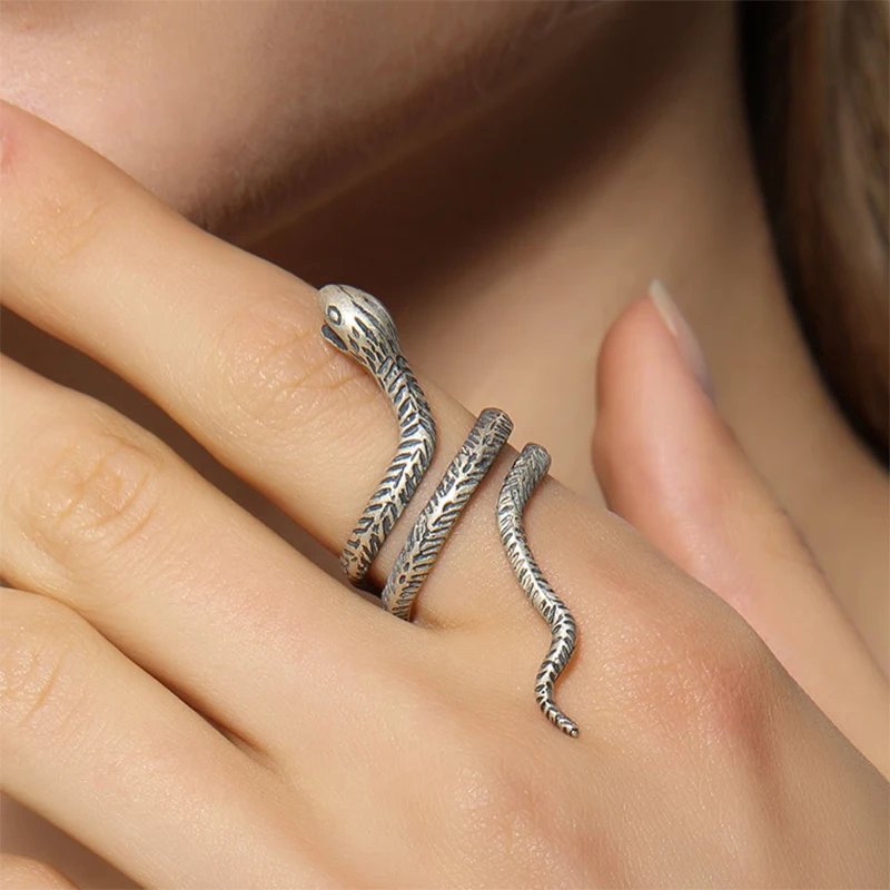 

Women's S925 Sterling Silver Retro Snake Ring Fashion Exquisite Silver Jewelry Opening Size Adjustable Animal Hand Ornament Gift