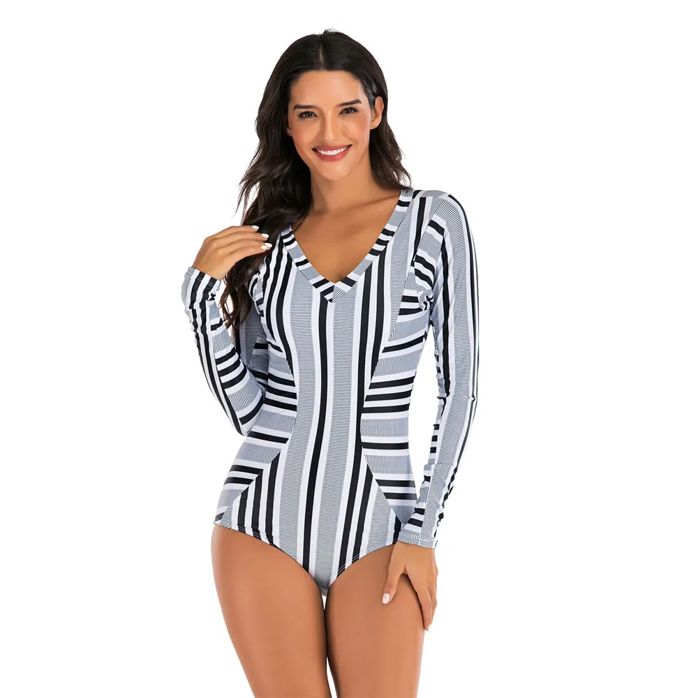 Цельный купальник для женщин компрессионный с длинным рукавом и молнией