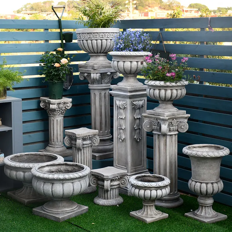 

GY European-Style round Goblet Roman Pots Large Retro Distressed Villa Decoration Garden Balcony Cylindrical Base