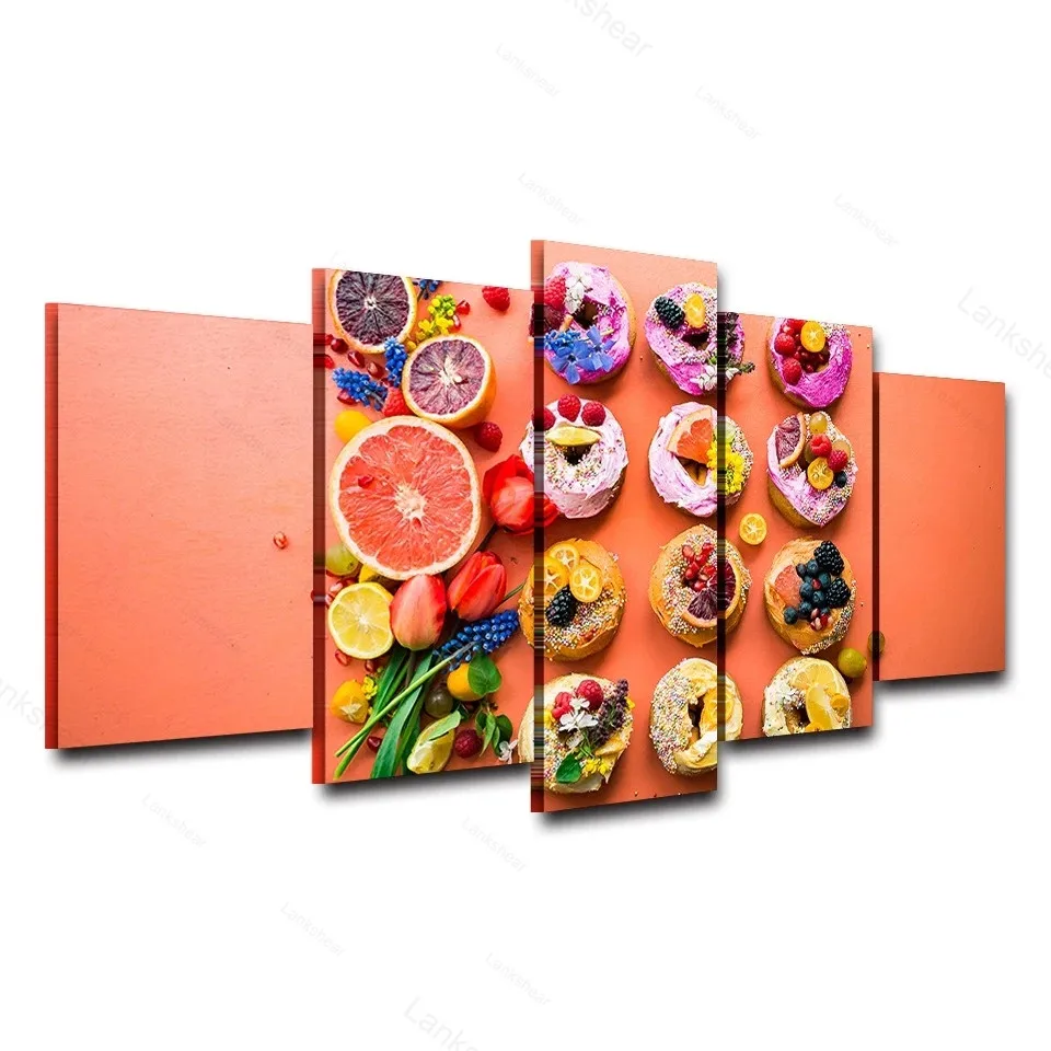 

Modern Style Fruits and Bread Modular Hd Printed 5 Panel Food Posters Home Decor Canvas Painting Wall Picture for Living Room