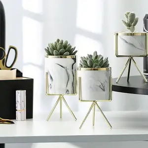 Керамическая железная художественная ваза, цветочные горшки с подставкой, растения-суккуленты, скандинавский плантатор для офиса, дома, сада, декоративный цветочный горшок, комнатный цветочный горшок