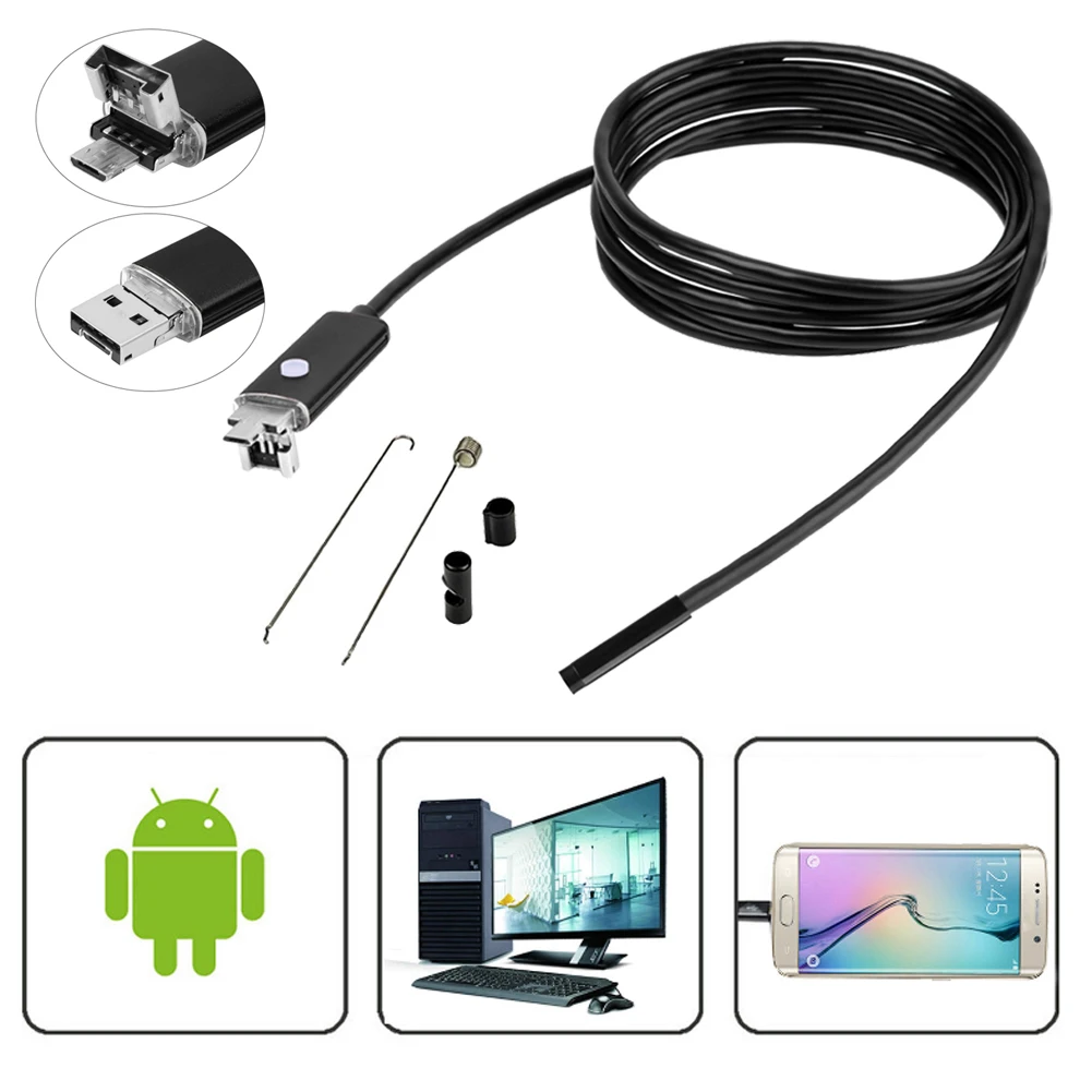 Камера Эндоскоп 2 в 1 5 мм USB м 6 светодиодов|Компьютерные кабели и разъемы| |