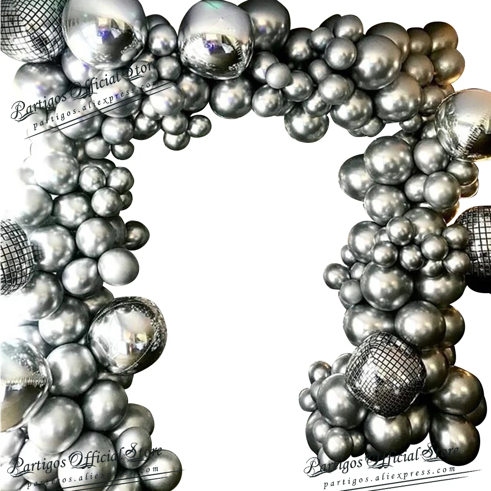 Globos de aluminio de Disco plateados, guirnalda de arco de Metal cromado, Decoraci&oacute;n Retro de fiesta de cumplea&ntilde;os y boda, 80s, 137 Uds.-1