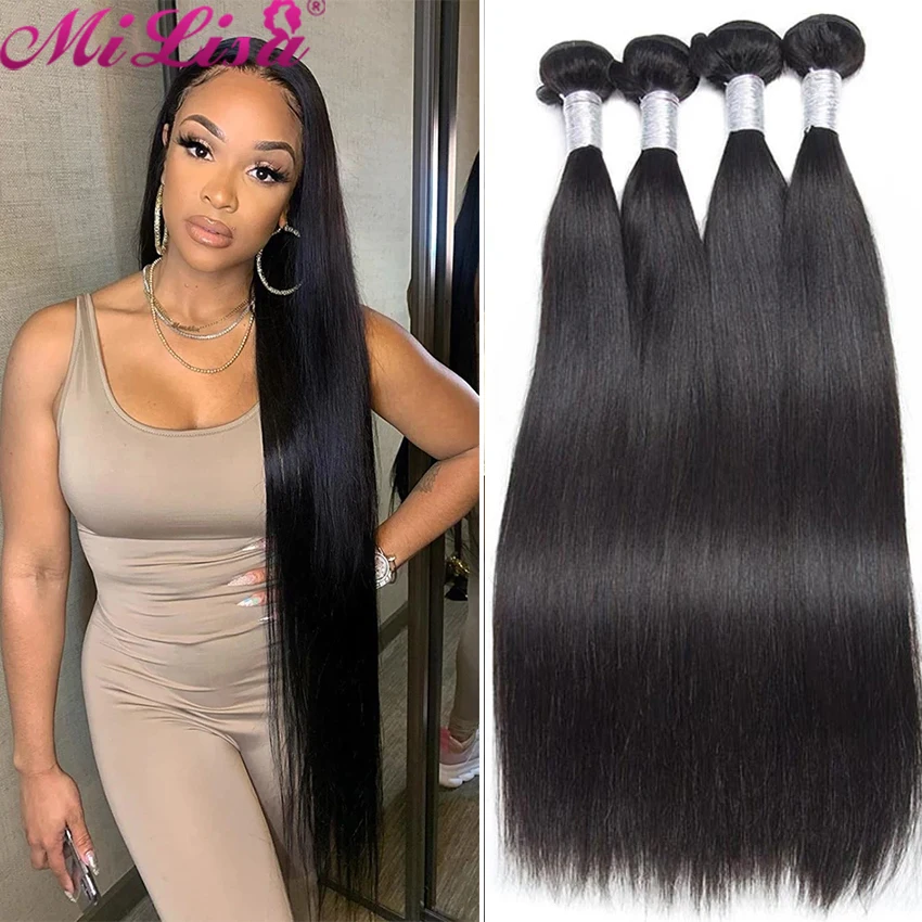

Straight Bundles Natural Color 100% Human Hair Bundles 1 3 4 Bundle Deal Brazilian Remy Hair Extensions 30 Inch Straight Bundles