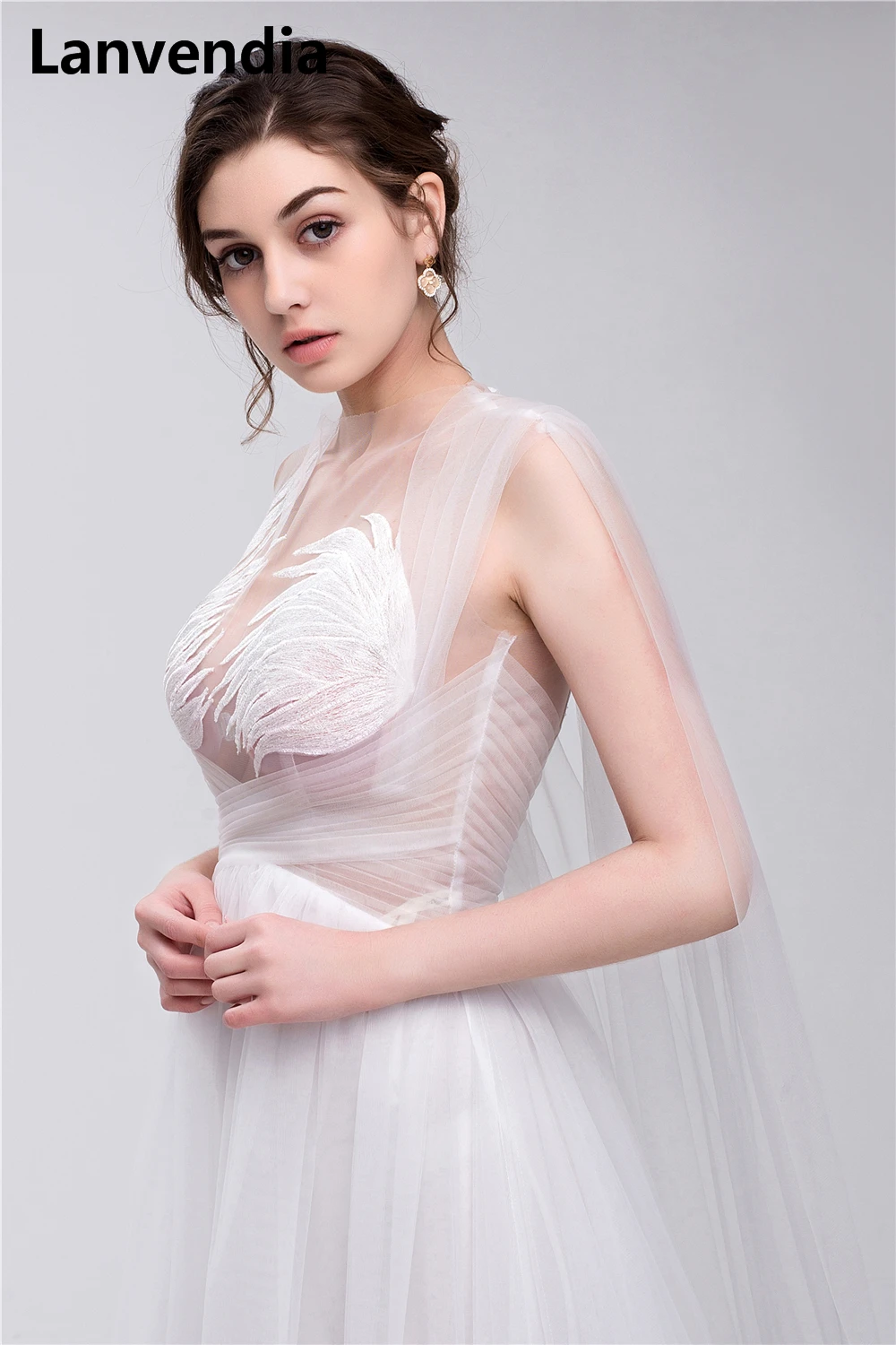 Lanvendia Embroidered Tulle Wedding Dresses For Women2020 Sheer Illusion Handmade Bride Vestido De Novia Dress