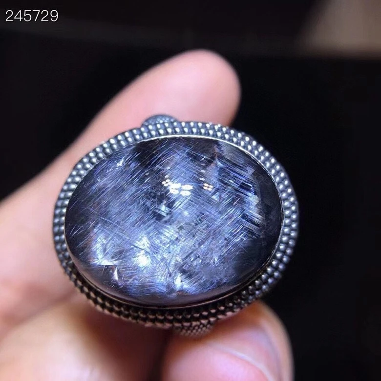 

Adjustable Ring Natural Brookite Platinum Silver Rutilated Quartz 925 Sterling Silver Ring 21.4/16.2mm Woman Men AAAAAA