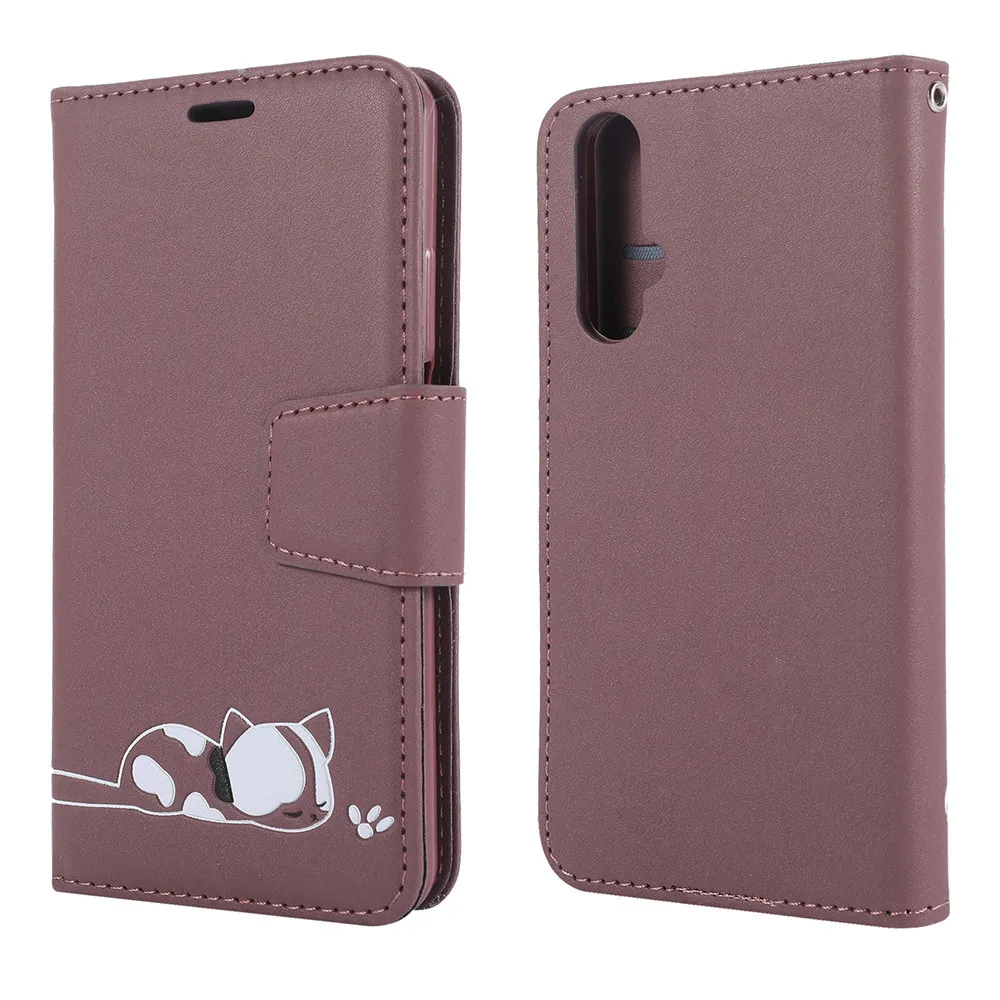 Роскошная Кожаная Обложка для книги чехол для huawei P20 P30 Honor 20 Pro 10 Lite P Smart 8A Y6 Y7 Sleepy Cat Flip Shell
