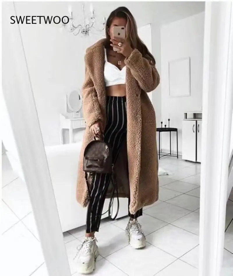 Faux Fur Teddy Coat Women Autumn 2021 Casual Female Winter Long Jacket Thick Warm Outwear Long Sleeve Fur jaqueta feminina