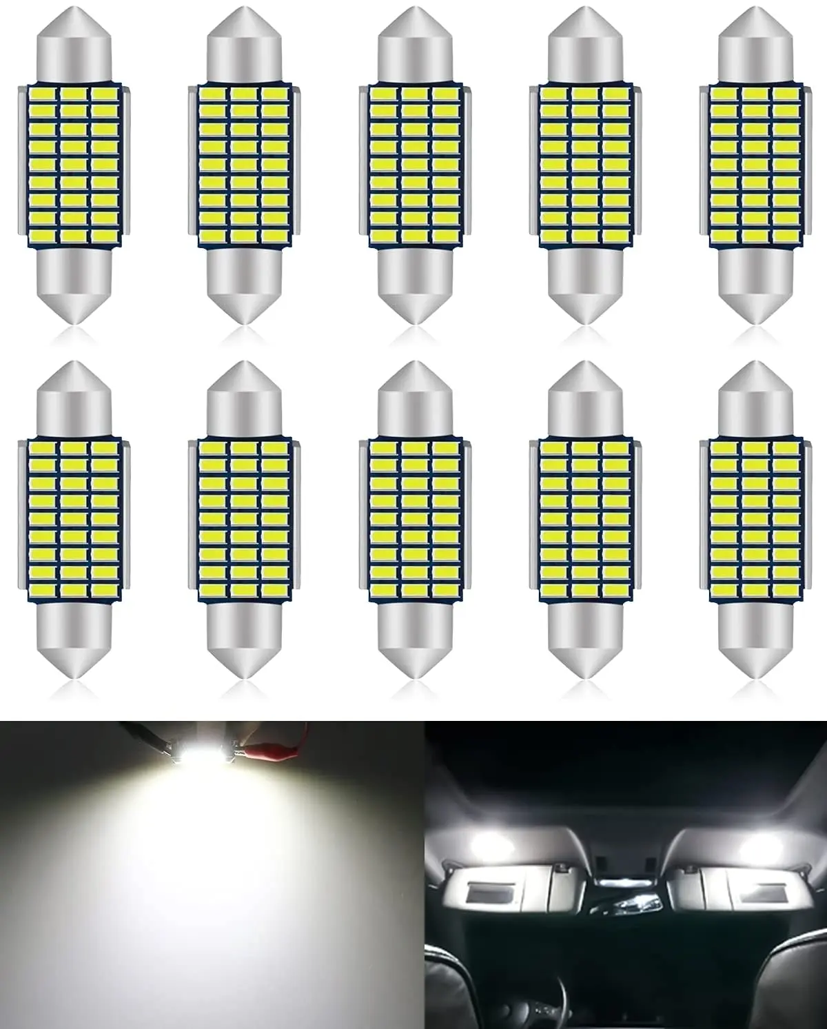 10pcs 36MM LED Festoon Bulb White Canbus Error Free 6418 6411 6461 DE3425 C5W for Car Interior Dome Map Door License Plate Light