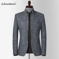 schinteon men england style blazer jacket stand collar slim fit outwear smart casual high quality chinese tunic suit